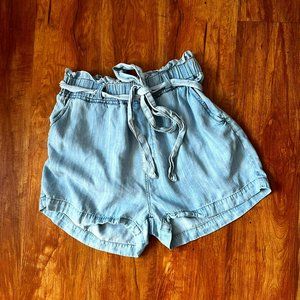 Tencel Chambray Paper Bag Shorts - Size M